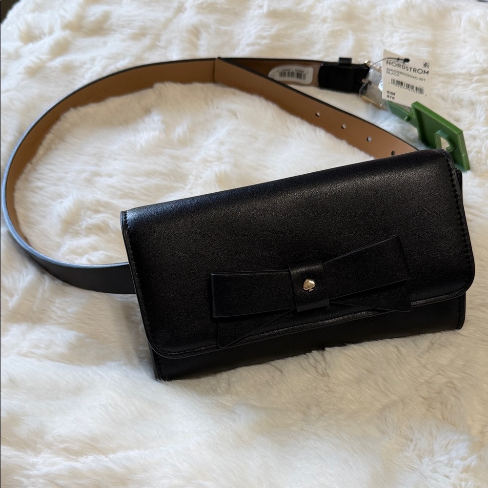 kate spade Black Leather Mini Belt Bag with Bow NWT